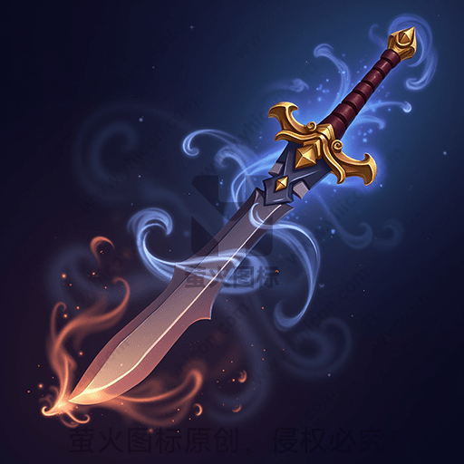 光芒四射的神秘魔法剑，漂浮于暗色背景中