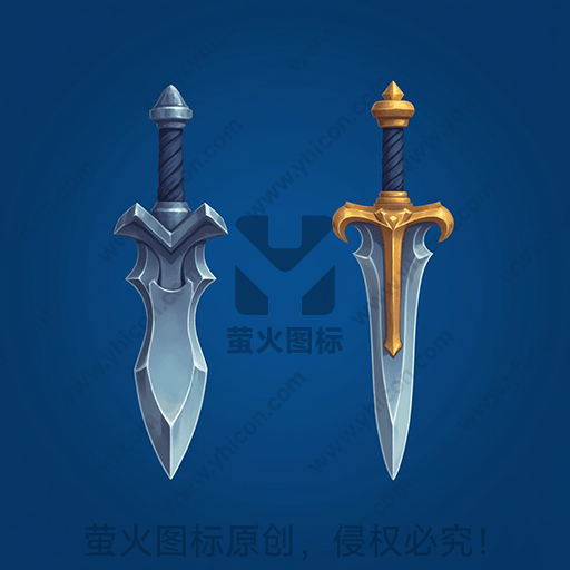 一把蓝色背景上两把不同风格的匕首