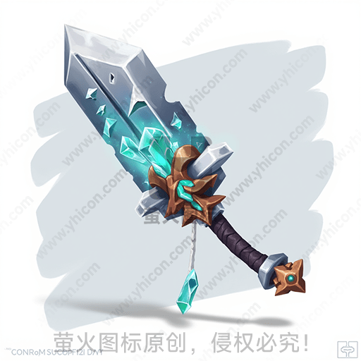 水晶装饰的蓝色幻想风格巨剑