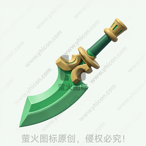 一把绿色金色的卡通风格匕首