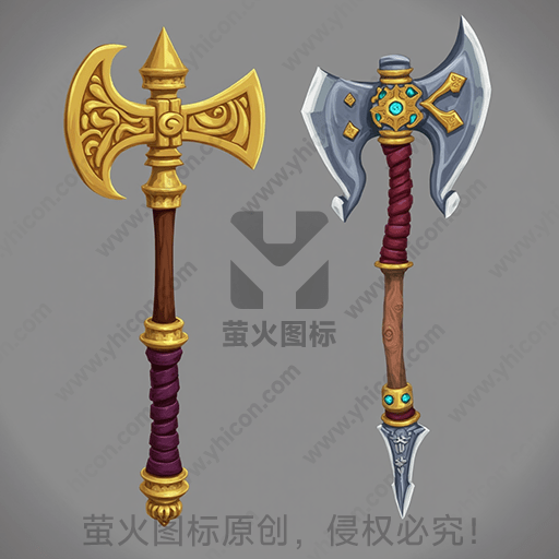 两把设计精美的战斧，一金一银