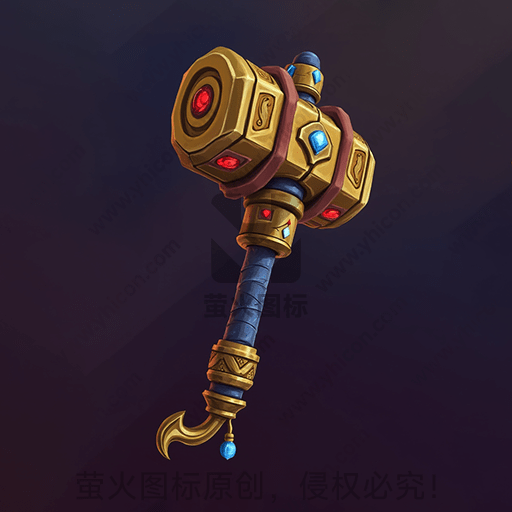 这是一张描绘着奇幻风格的魔法锤子的图片