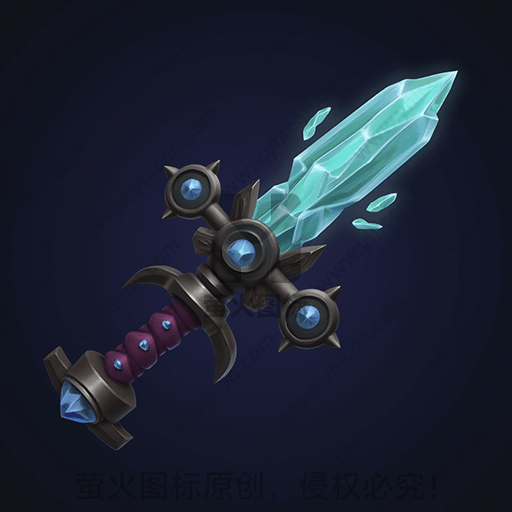 这是一把描绘于深蓝背景上的幻想风格水晶剑