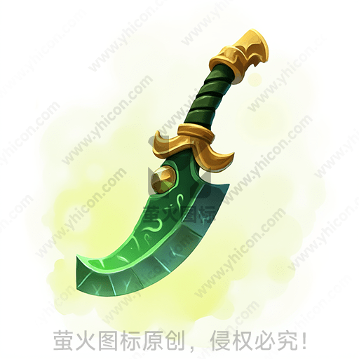绿色刀刃，金色把手，神秘光晕背景