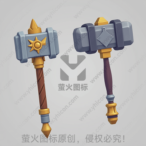 两把带图案的卡通风格锤子
