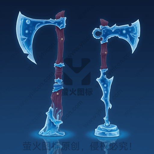 两把具有冰晶效果的幻想风格斧头