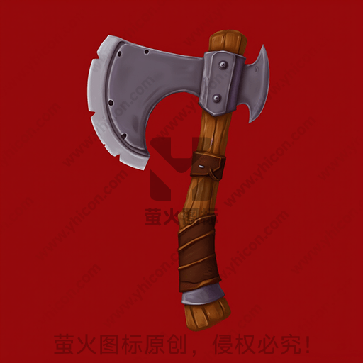 双刃斧，红色背景，卡通风格