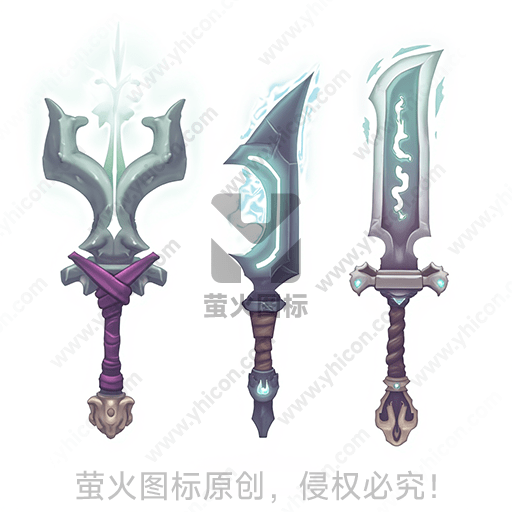 三把魔法风格的剑，色彩细致